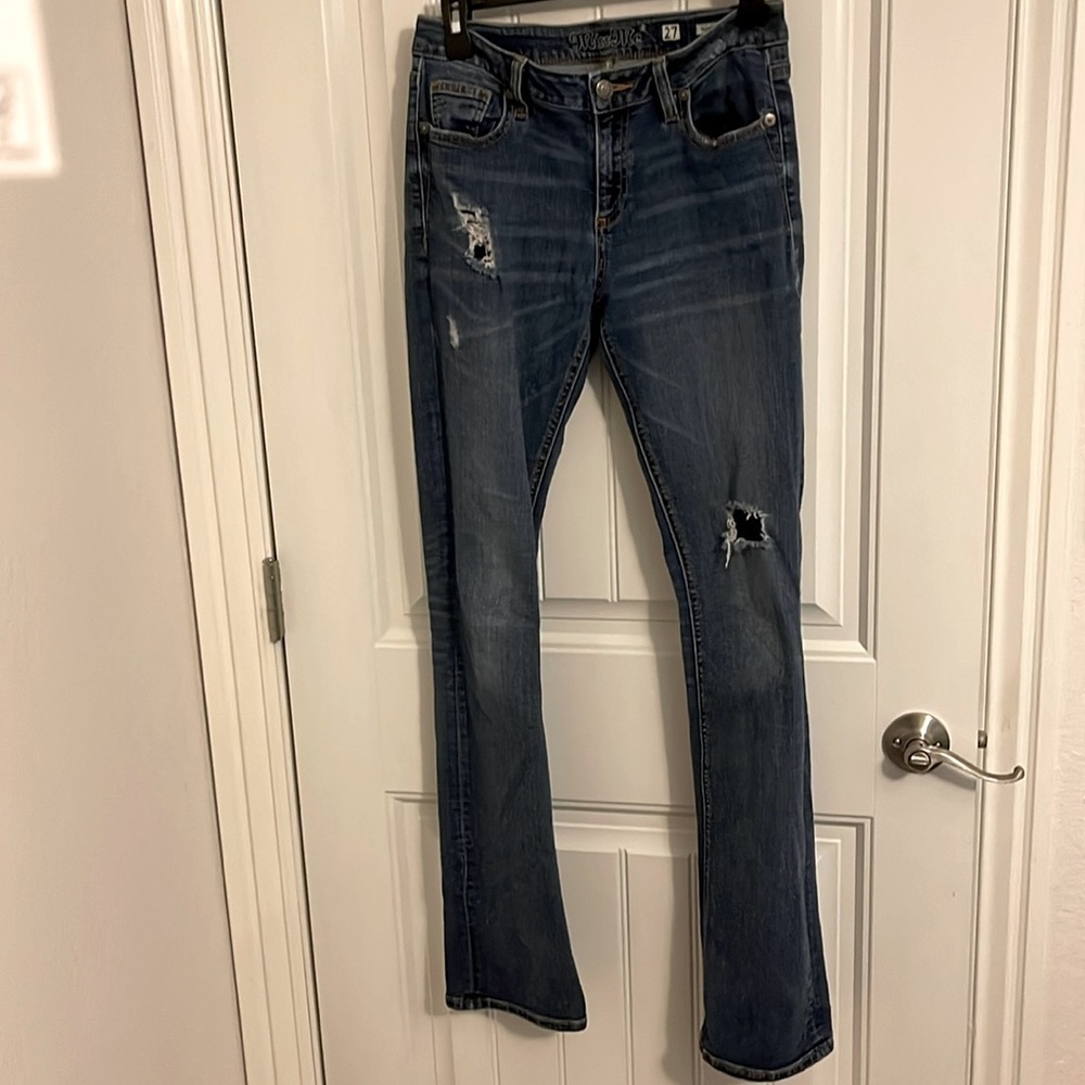 Miss Me Slim Boot Cut Jeans women’s W27 L34 heavily distressed soft‎ 96% cotton